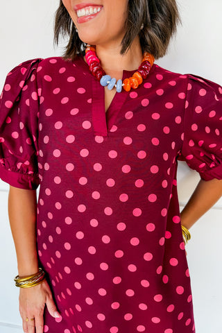 Styled In Dots Dress in Wine