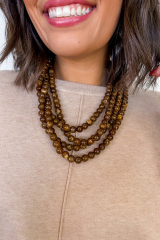 Marble Bead Layered Necklace in Brown
