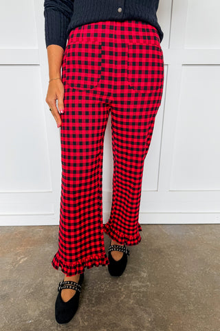 Girl In Gingham Ruffle Pants in Red & Black