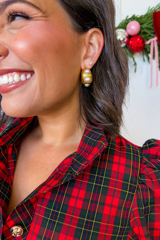 Trio Pearl Half Hoop Earrings in Gold