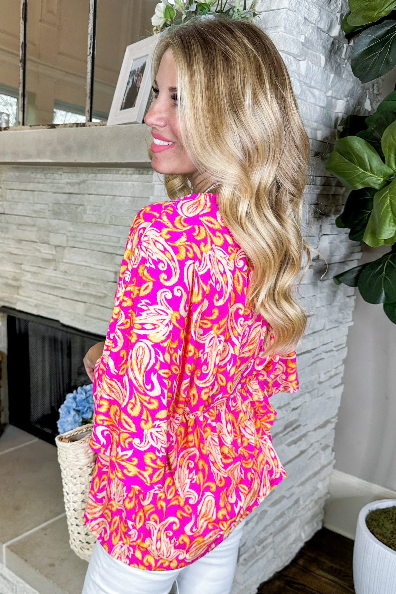 The Daydreamer Top in Pink Yellow Paisley