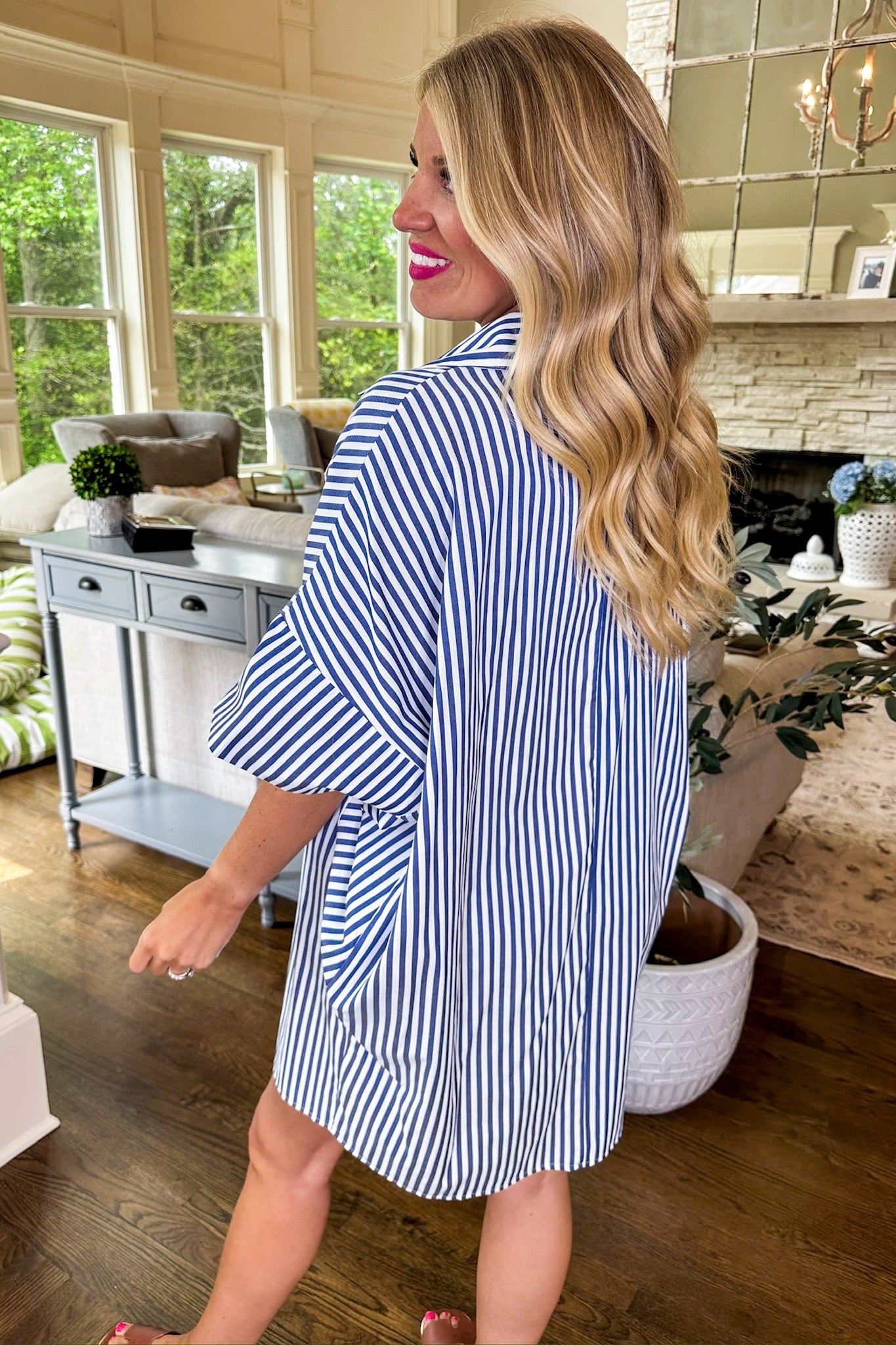 Oversized Button Down Blue Striped Shirt Dress