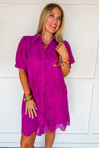 Picture Perfect Eyelet Dress in Magenta