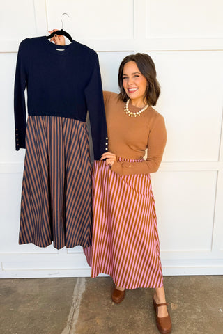 Sunday Style Stripe Midi Dress in Camel & Pink