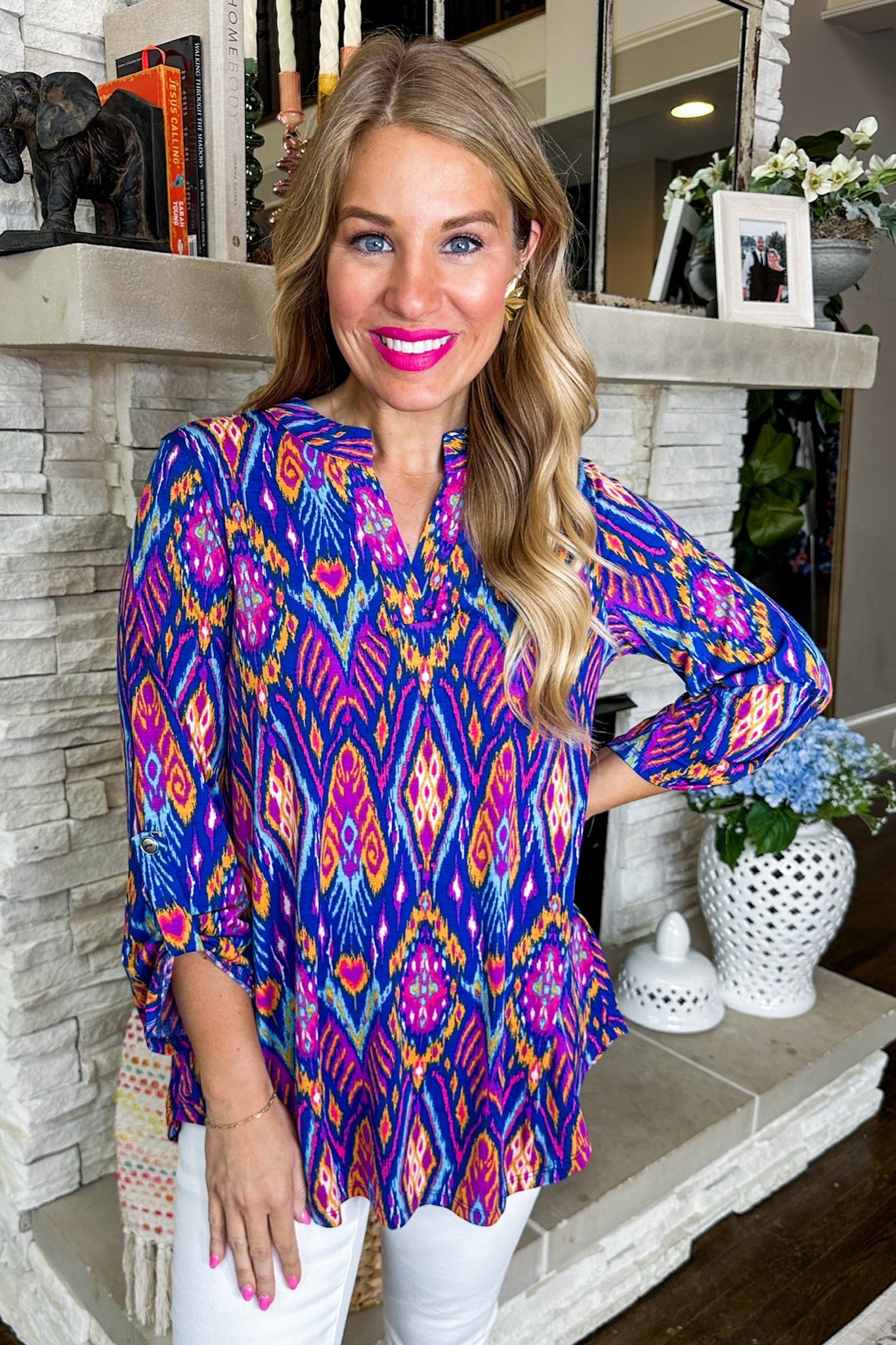 The Lizzy Top in Royal Multi Tribal Print