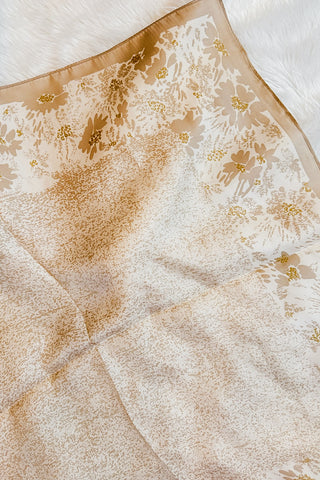 Tan & White Floral Silk Bandana