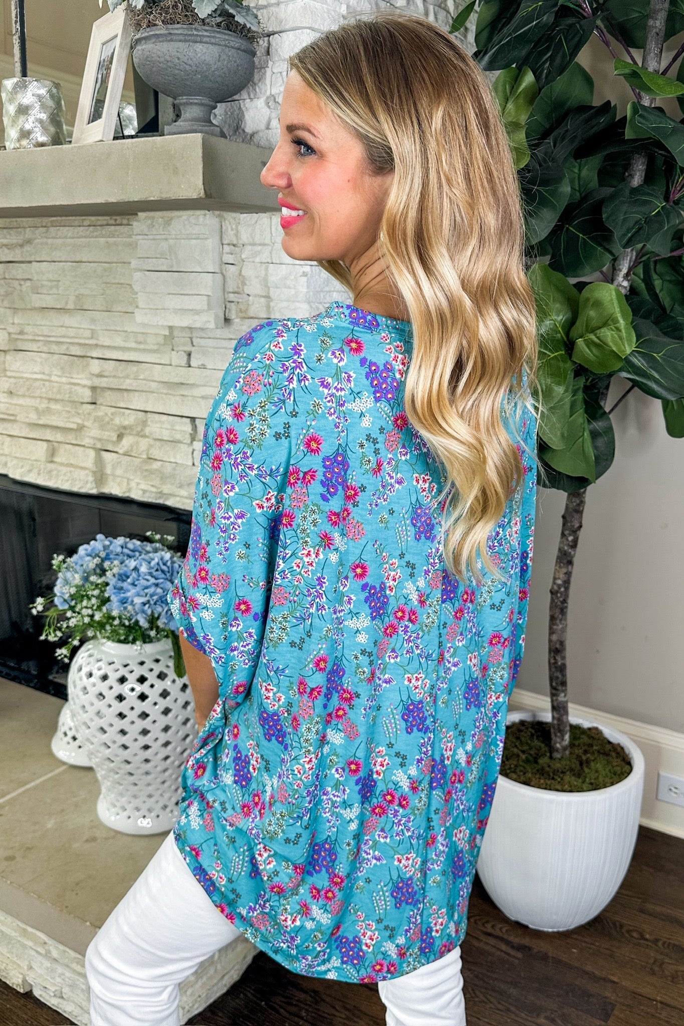 The Essential Top in Teal Multi Floral