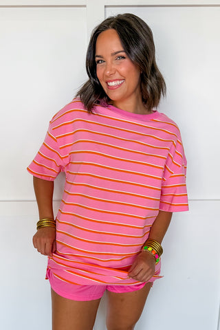 On Repeat Stripe Skort Set in Pink & Orange
