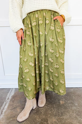 Autumn Petal Midi Skirt in Olive