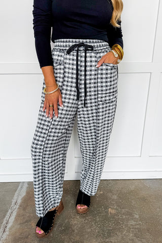 Easy Living Gingham Barrel Pants in Black