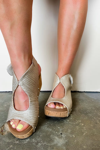 Corkys Frisky Champagne Wedge Shoe