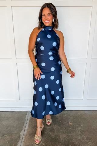 The Blaire Polka Dot Halter Midi Dress