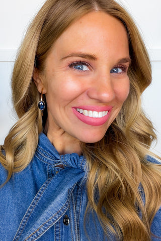 The Eloise Jeweled Gold Hoops in Navy