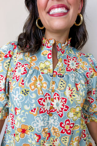 Garden Stroll Short Dress In Teal