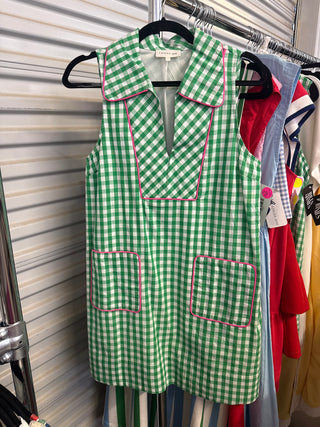 Green Gingham Dress With Pink Details