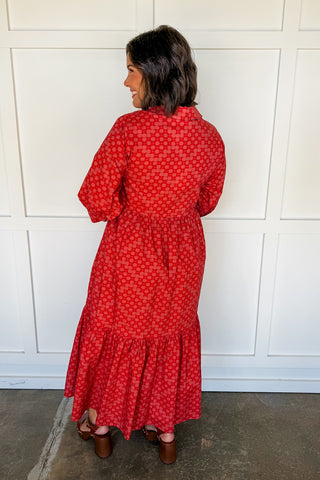 The Hadley Print Midi Dress in Rust