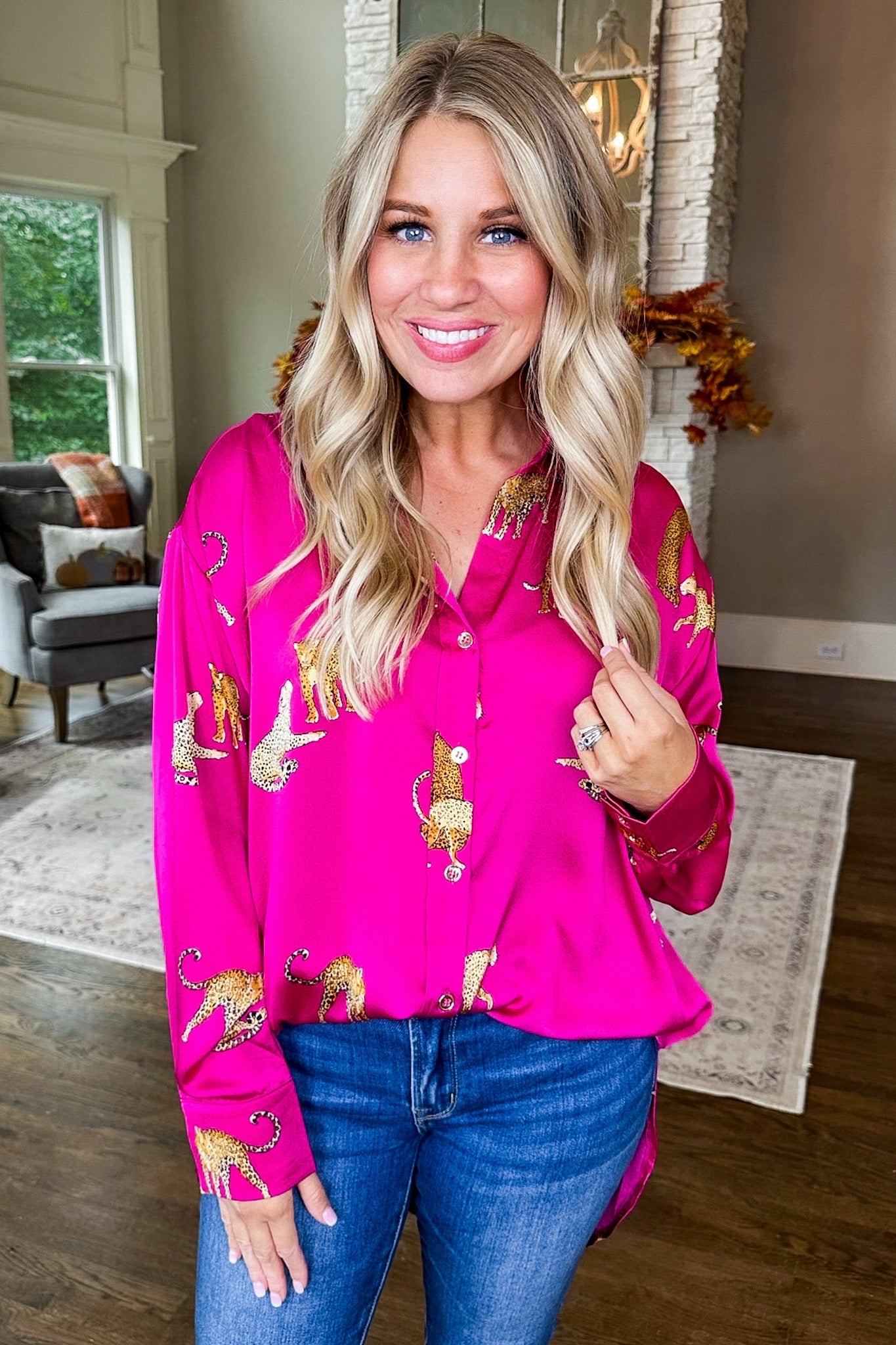Steal Your Attention Jaguar Print Satin Top in Pink
