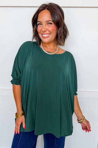 Dear Scarlett Mila Smocked Dolman Sleeve Top in Jewel Green