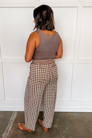 Easy Living Gingham Barrel Pants in Mocha