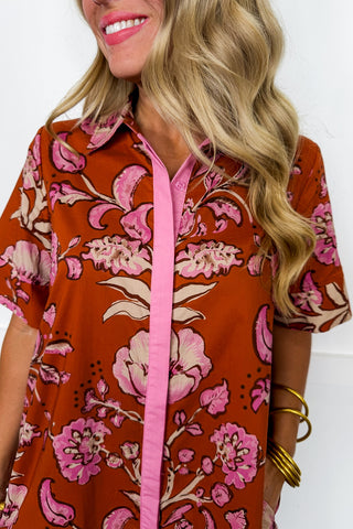 The Kayla Floral Midi Dress in Rust