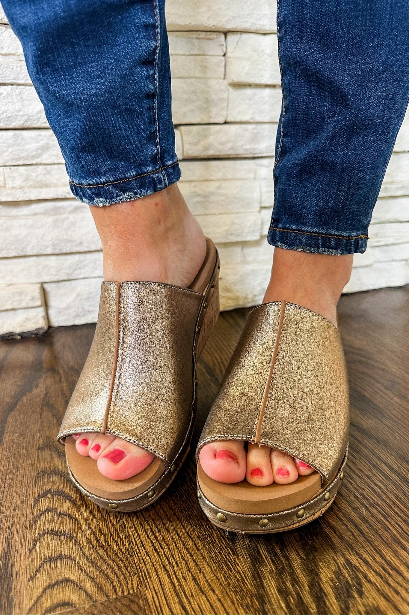 Metallic Bronze Hissy Fit Corky's Slip On Wedge