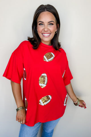 Red Oversized Game Day Football Tshirt