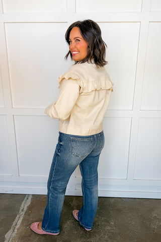 Sweet Talk Ruffle Cream Denim Jacket