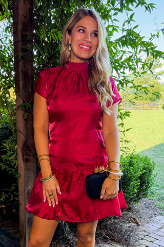 The Amelia Soirée Organza Short Sleeve Dress in Red