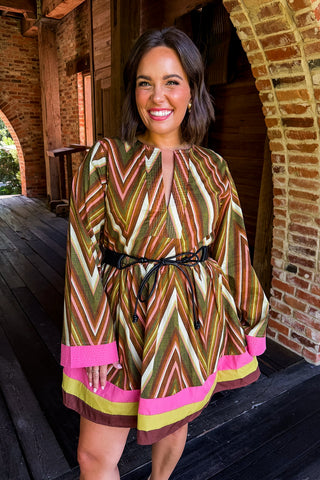 Bold Energy Belted Bell Sleeve Dress