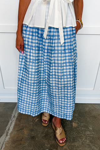 Sweet As Can Be Gingham Skirt in Blue
