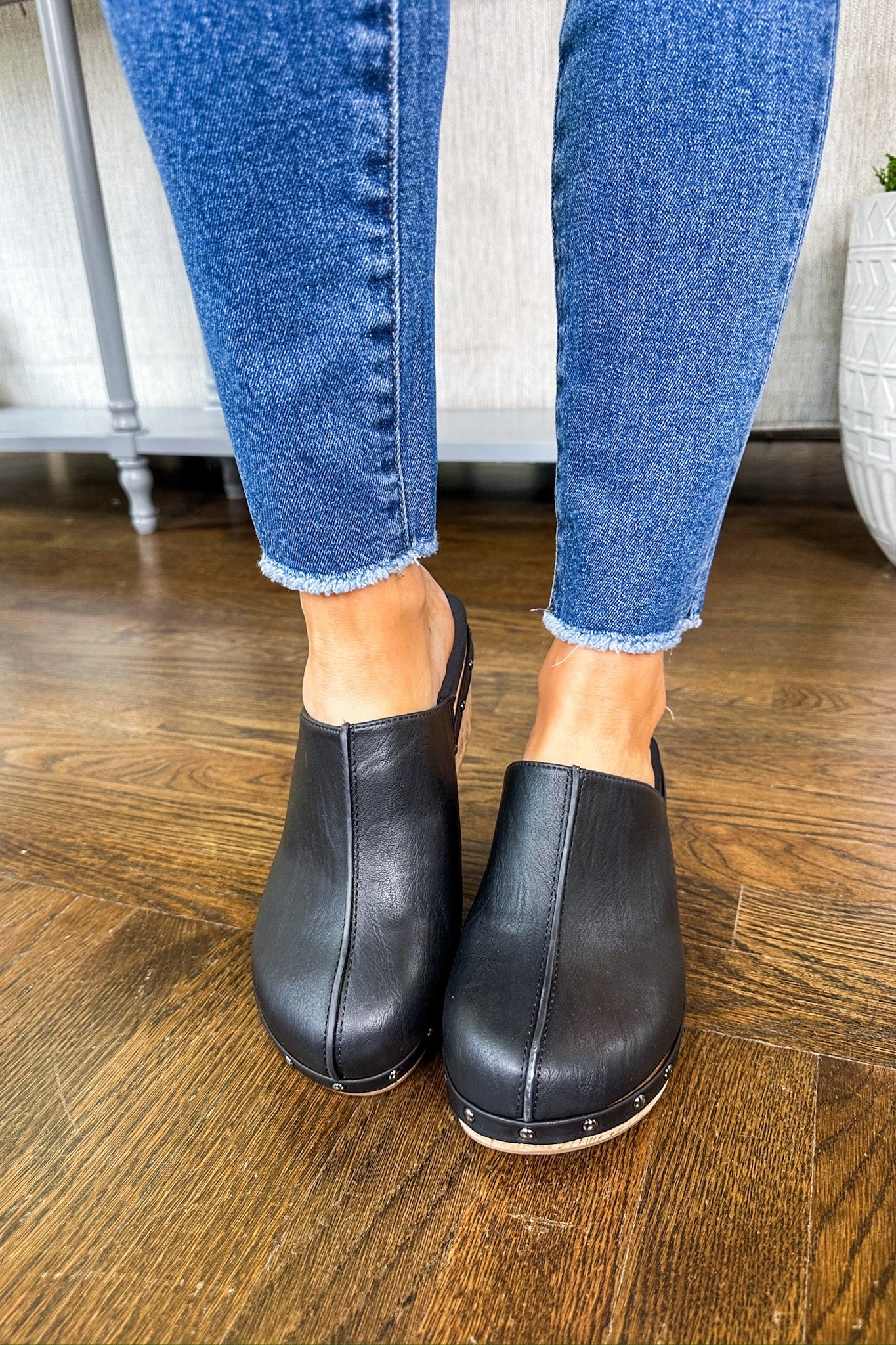 The Marley Faux Leather Clog Corkys Wedge in Black