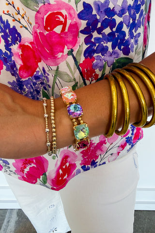 The Eleanor Gemstone Beaded Stretch Bracelet in Pastel Multi