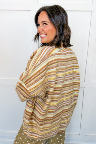 All Mixed Up Stripe Cardigan in Mocha Multi