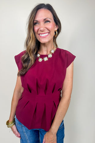 Burgundy Structured Sleeveless Work Blouse