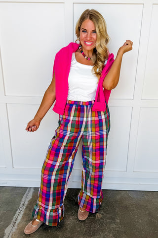 Color Outside The Lines Plaid Ruffle Pants
