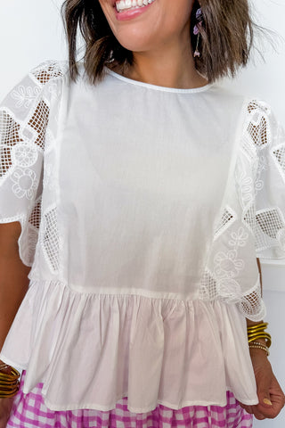 Pretty Please Lace Top in White