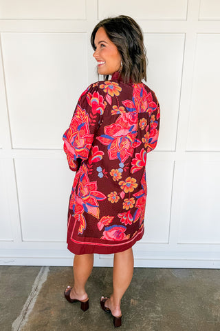 Pink Punch Floral Dress in Brown