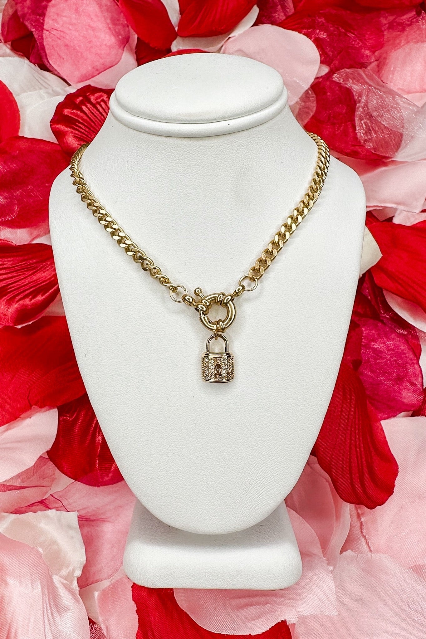 Crystal & Gold Lock Necklace