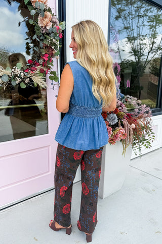 The Krissy Denim V Neck Zipper Sleeveless Top