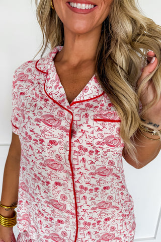 The Charlotte Pajama Pant Set in Team Toile Red by Mary Square