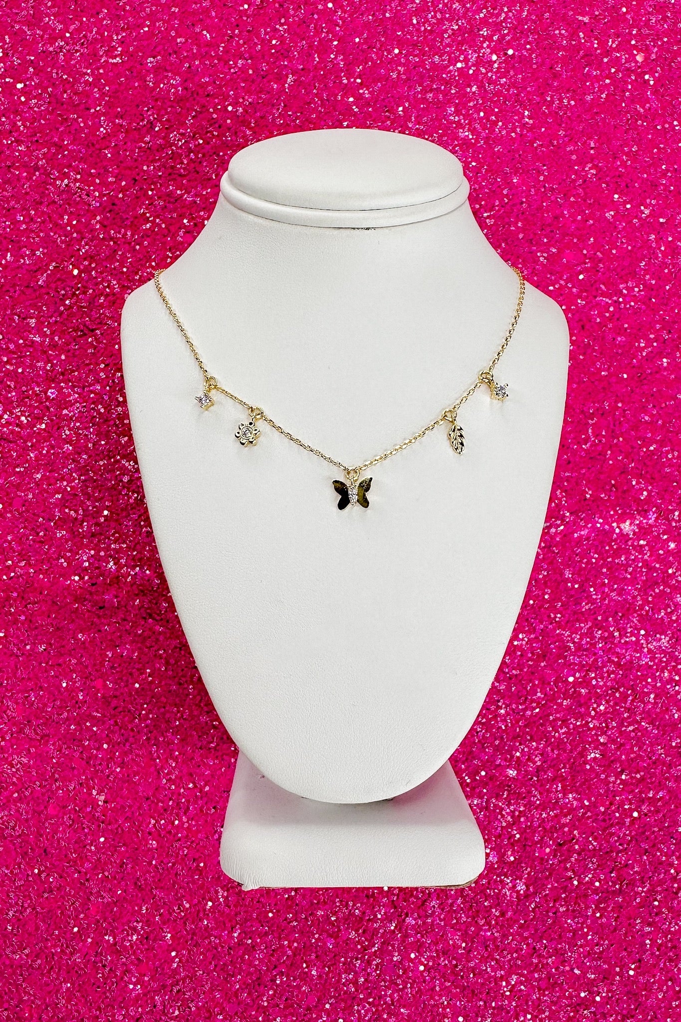 Butterfly Rhinestone Gold Charm Necklace