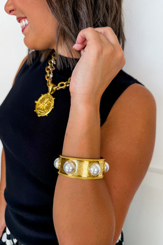 Gilded Hour Pearl Station Bangle in Gold