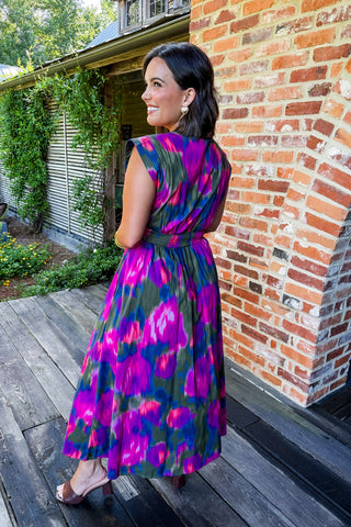 The Krissy Zip-Up Midi Dress in Magenta