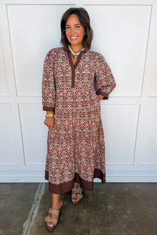 The Cameron Midi Dress in Ashdown Abbey Cocoa by Mary Square