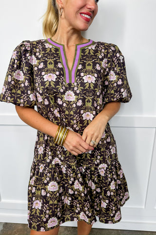 Flirty & Floral Purple Puff Sleeve Short Dress