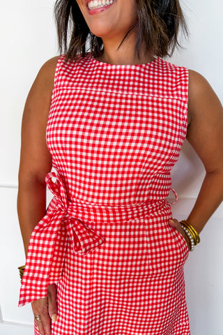 Red Gingham Midi Dress