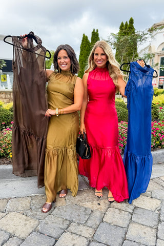 The Amelia Soirée Organza Midi Dress in Brown