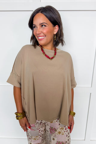 Wear Anywhere Drop Shoulder Top in Taupe