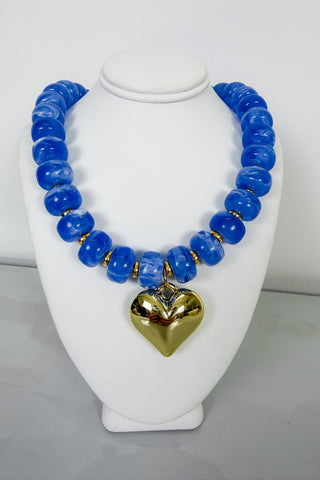 Rosalie Heart Beaded Necklace in Light Blue