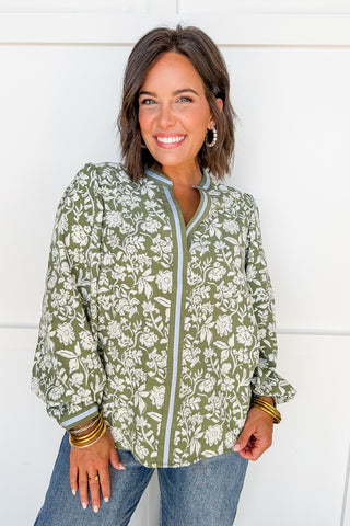 The Naomi Top in Painted Trillium Olive by Mary Square